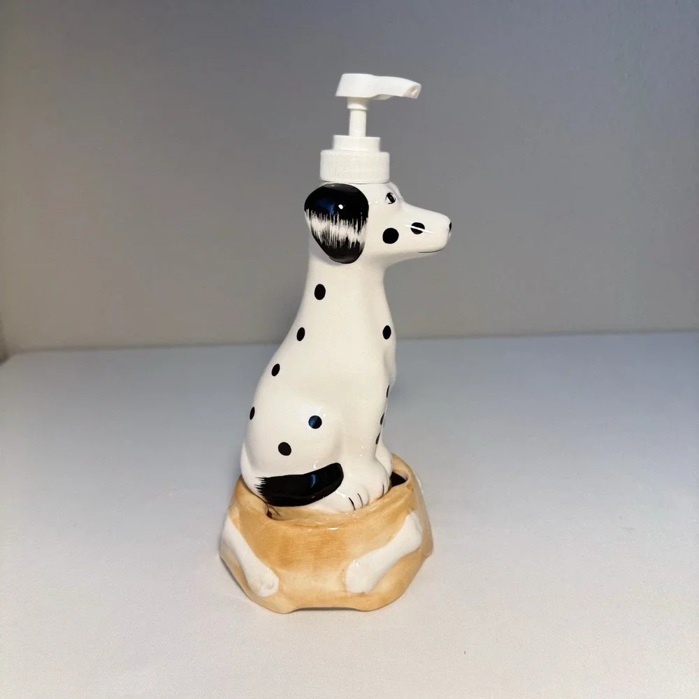Vintage 1999 Ceramic Dalmatian Dog Soap Pump Dispenser Bathroom Decor